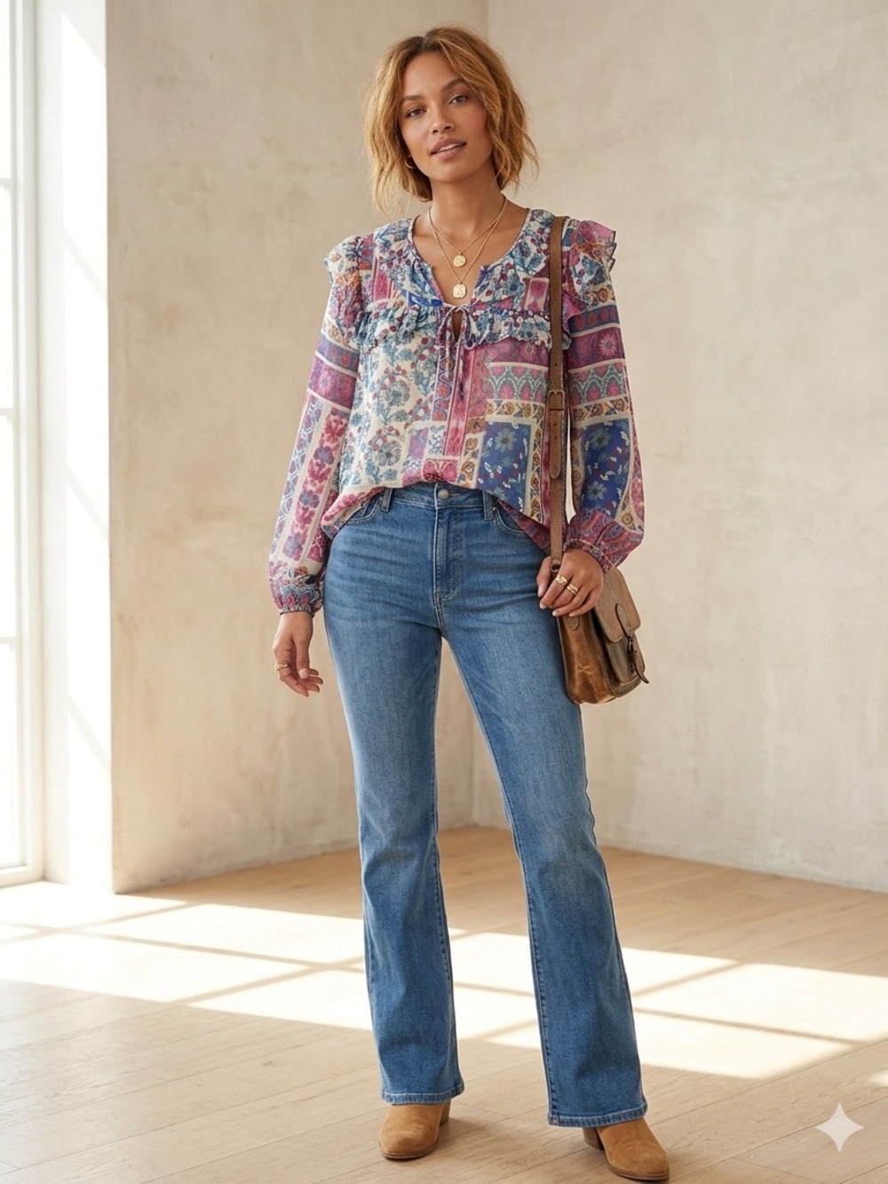 Stella & Ginger Boho Patchwork Blouse Size Medium NIB